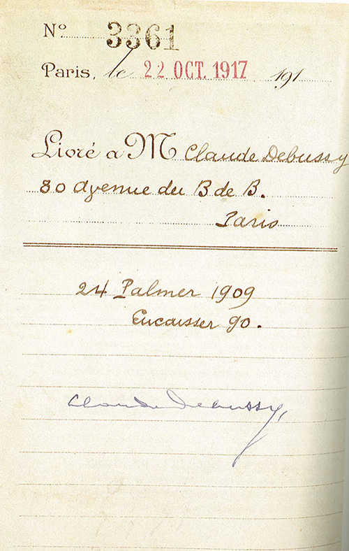 Composer Claude Debussy's receipt